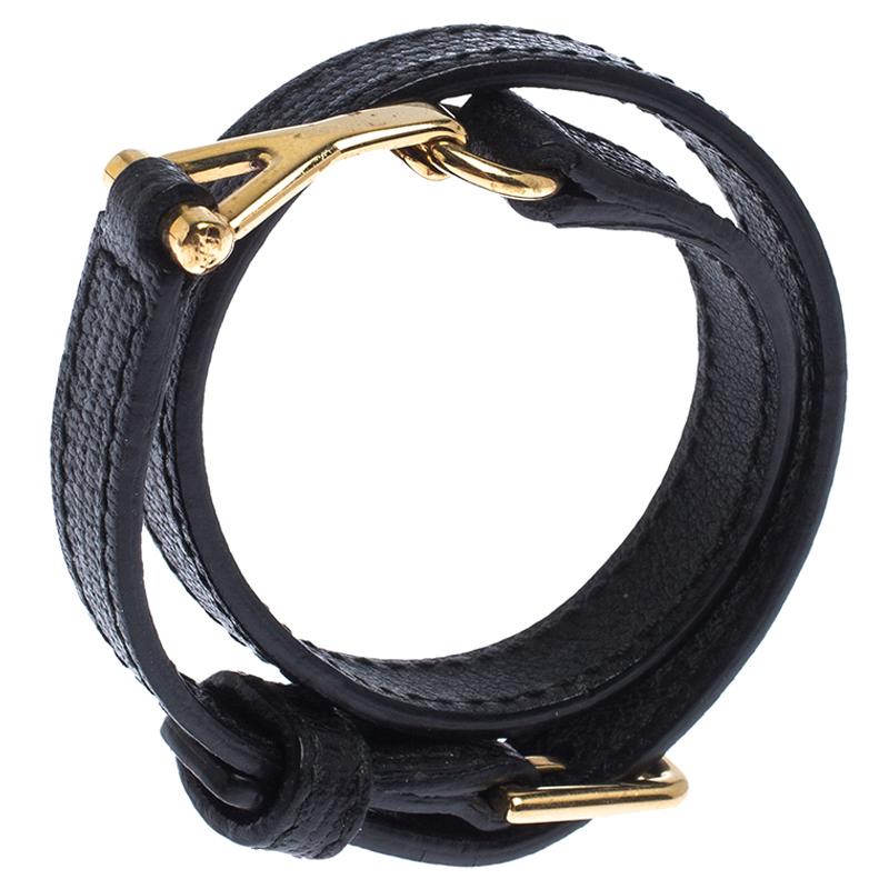 Contemporary Saint Laurent Black Leather Chyc Wrap Around Bracelet 15 cm