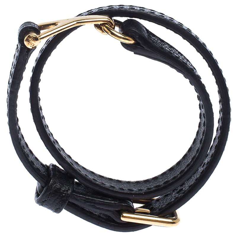 Women's Saint Laurent Black Leather Chyc Wrap Around Bracelet 15 cm