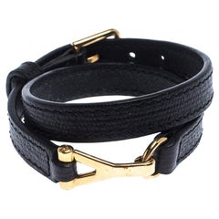 Saint Laurent Black Leather Chyc Wrap Around Bracelet 15 cm