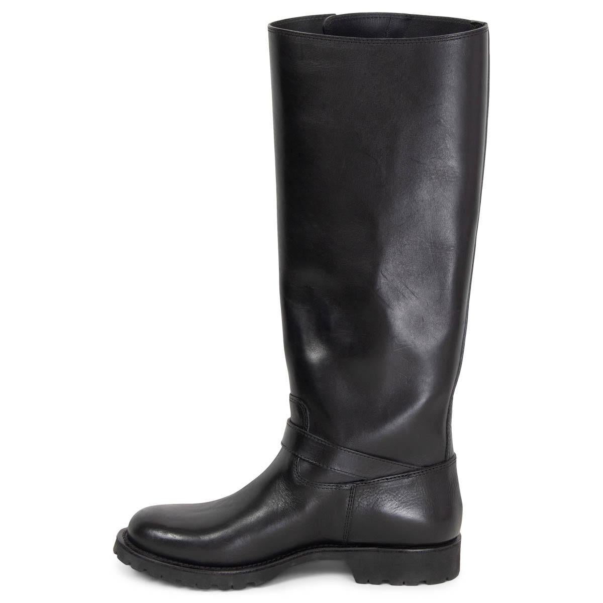 Black SAINT LAURENT black leather CLASSIC BIKER Knee High Boots Shoes 39 For Sale