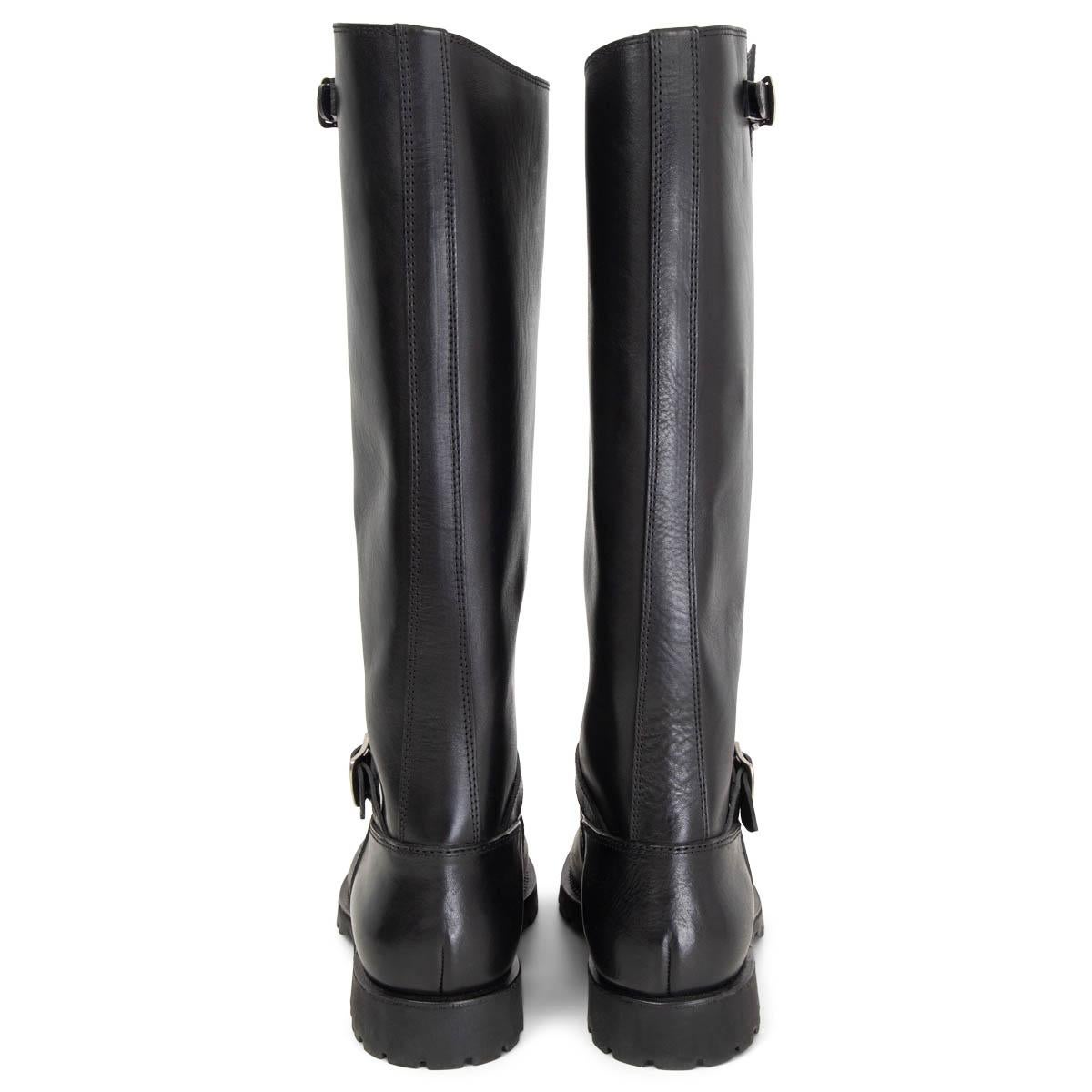 SAINT LAURENT black leather CLASSIC BIKER Knee High Boots Shoes 39 In Excellent Condition For Sale In Zürich, CH