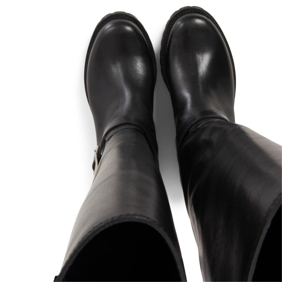 Women's SAINT LAURENT black leather CLASSIC BIKER Knee High Boots Shoes 39 For Sale