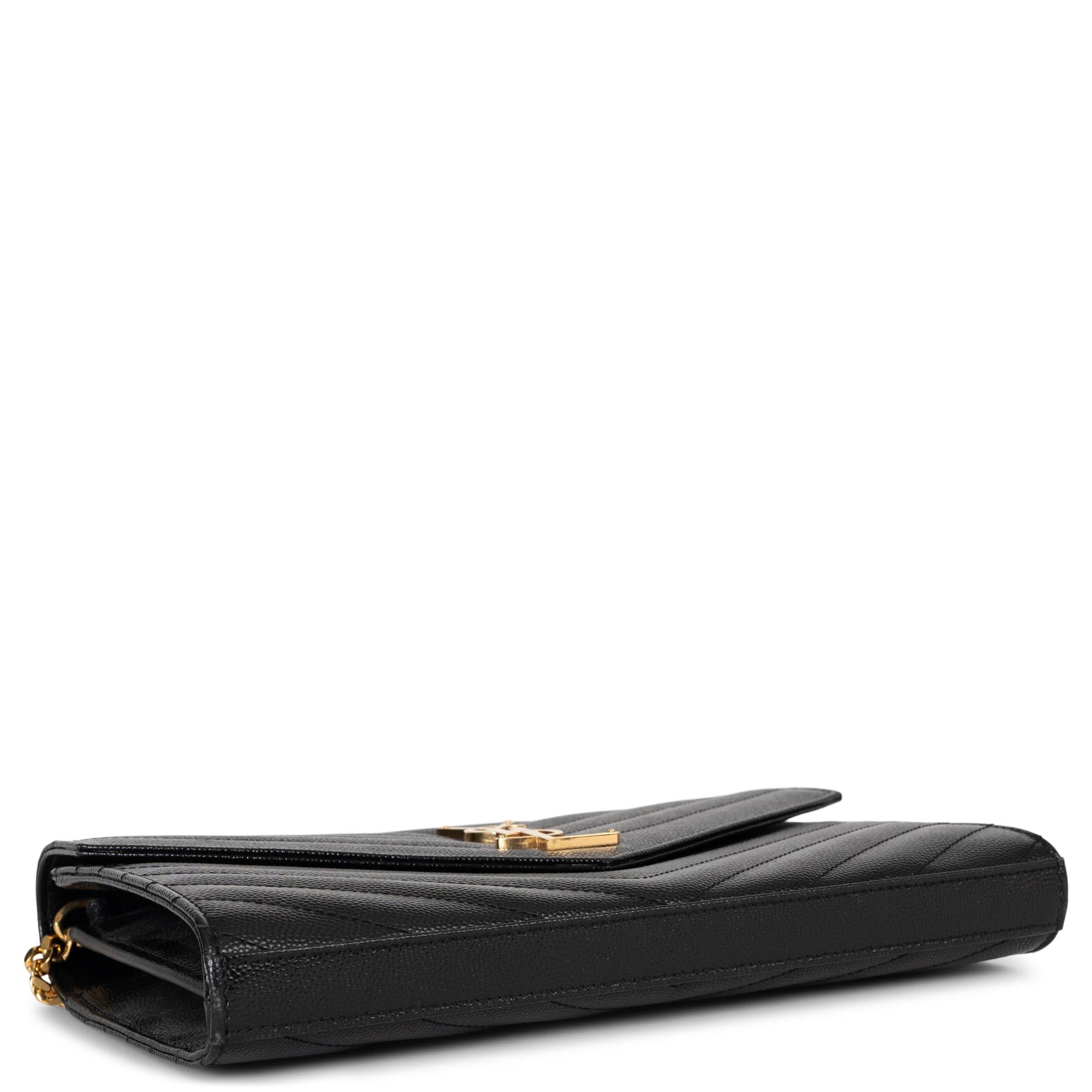 Women's SAINT LAURENT black leather CLASSIC CASSANDRE CHAIN WALLET WOC Bag For Sale