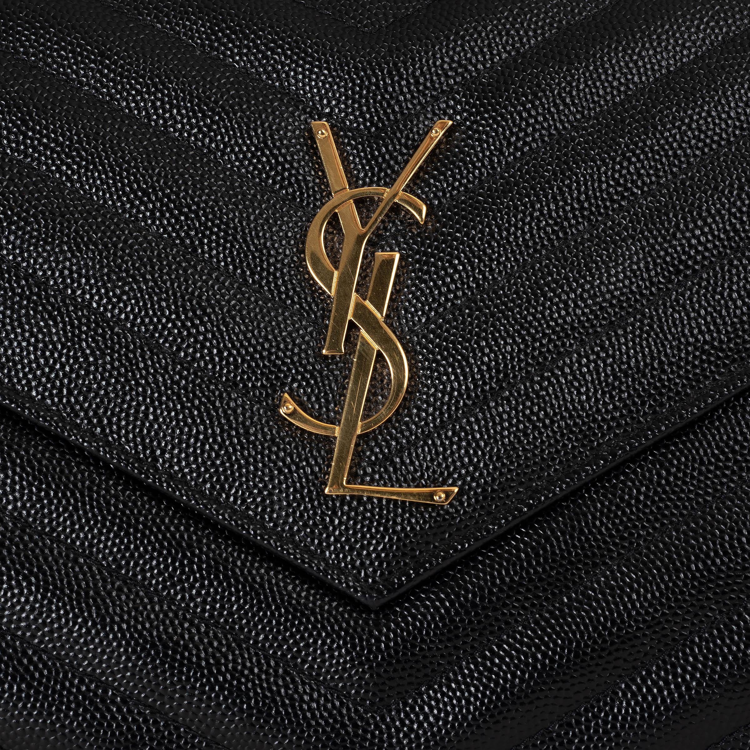 SAINT LAURENT black leather CLASSIC CASSANDRE CHAIN WALLET WOC Bag For Sale 1