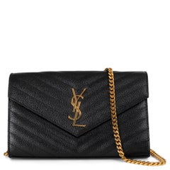 SAINT LAURENT black leather CLASSIC CASSANDRE CHAIN WALLET WOC Bag