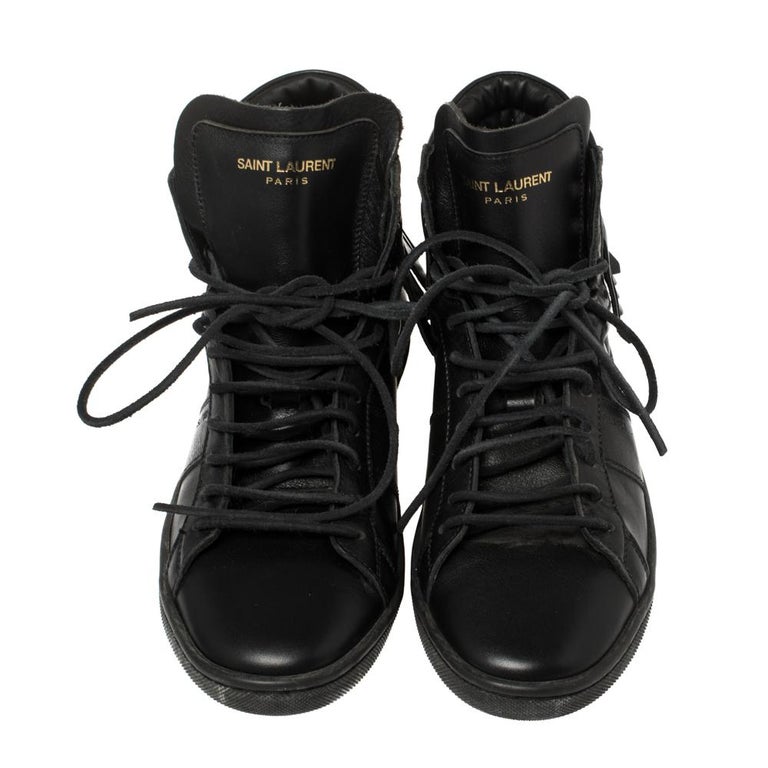 Saint Laurent Black Leather Classic Court Fringe Sneakers Size 36 For Sale  at 1stDibs
