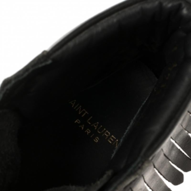 Women's Saint Laurent Black Leather Classic Court Fringe Sneakers Size 36 For Sale