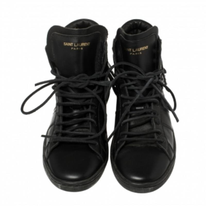 Saint Laurent Black Leather Classic Court Fringe Sneakers Size 36 For Sale 2