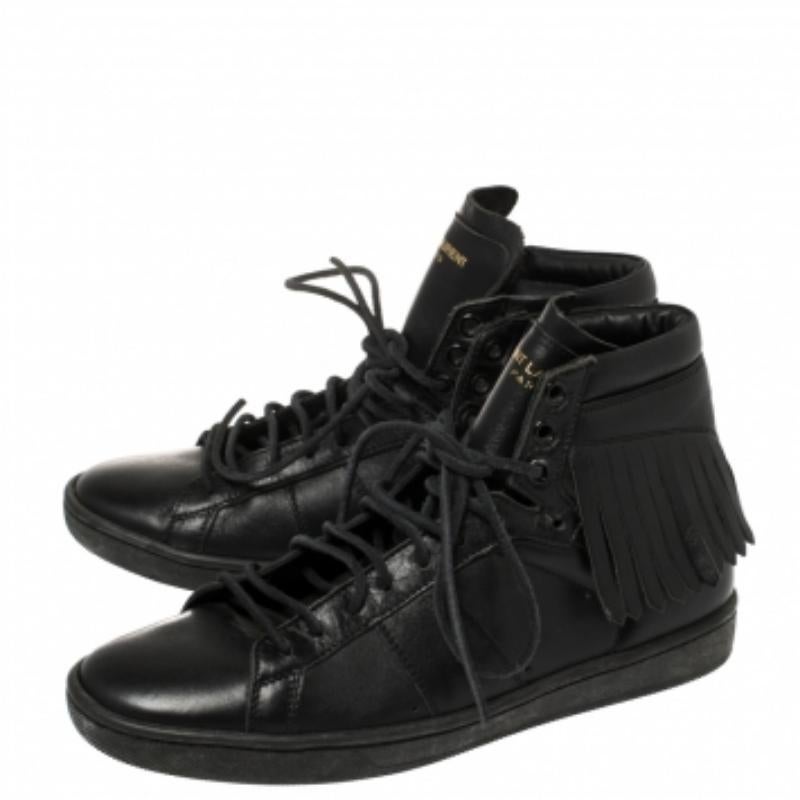 Saint Laurent Black Leather Classic Court Fringe Sneakers Size 36 For Sale 3