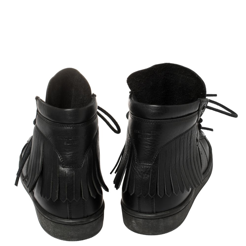 Women's Saint Laurent Black Leather Classic Court Fringe Sneakers Size 36 For Sale