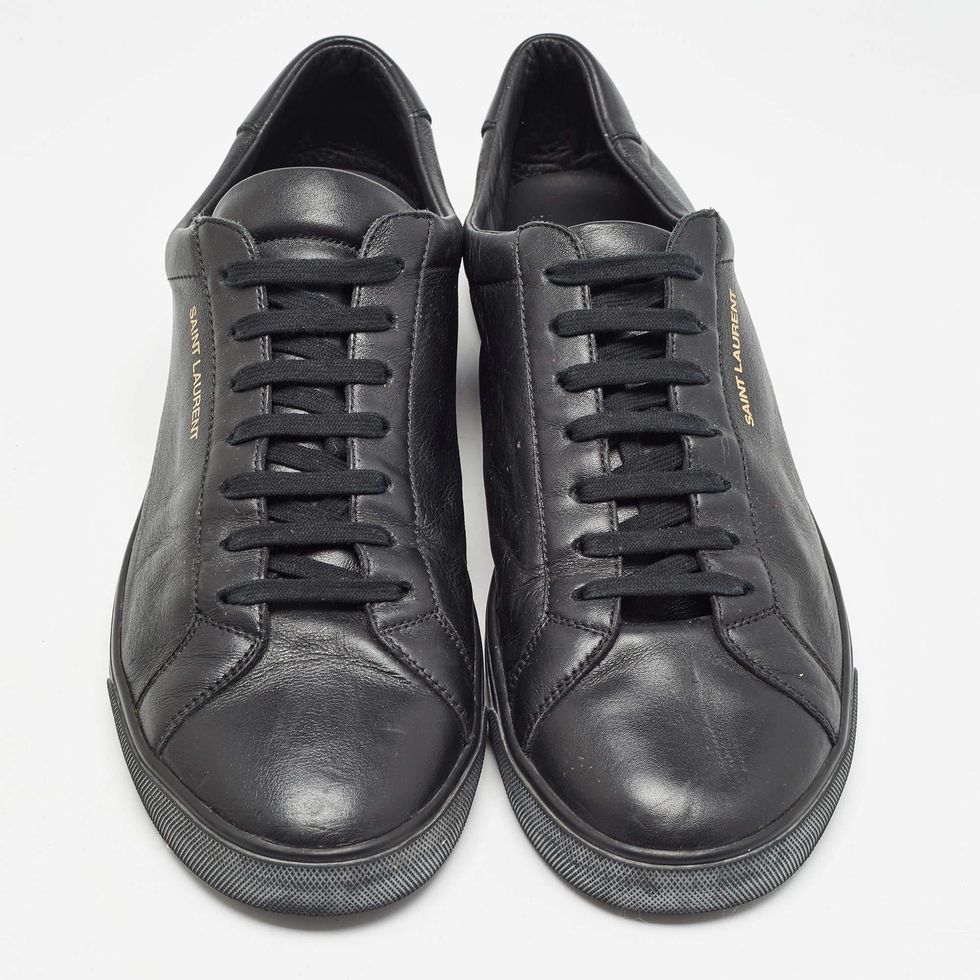 Saint Laurent Black Leather Court Classic Lace Up Sneakers Size 47 In Good Condition In Dubai, Al Qouz 2