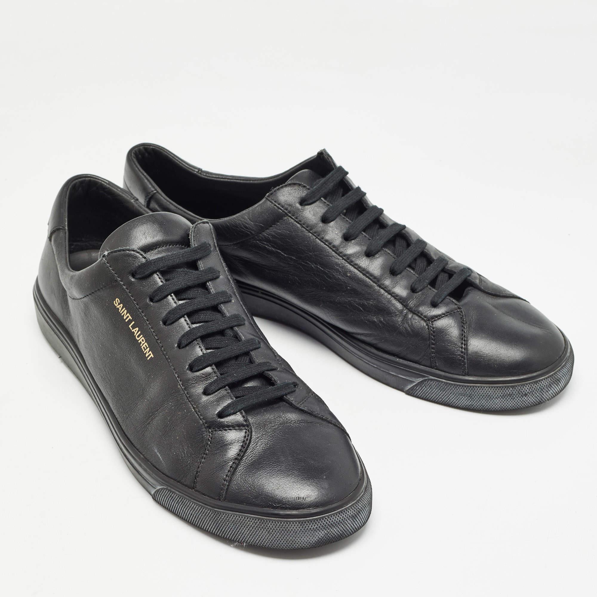 Men's Saint Laurent Black Leather Court Classic Lace Up Sneakers Size 47