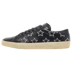 Saint Laurent Black Leather Court Classic Star Low Top Sneakers Size 44