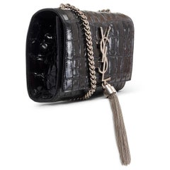 SAINT LAURENT black leather CROC KATE SMALL CHAIN Shoulder Bag
