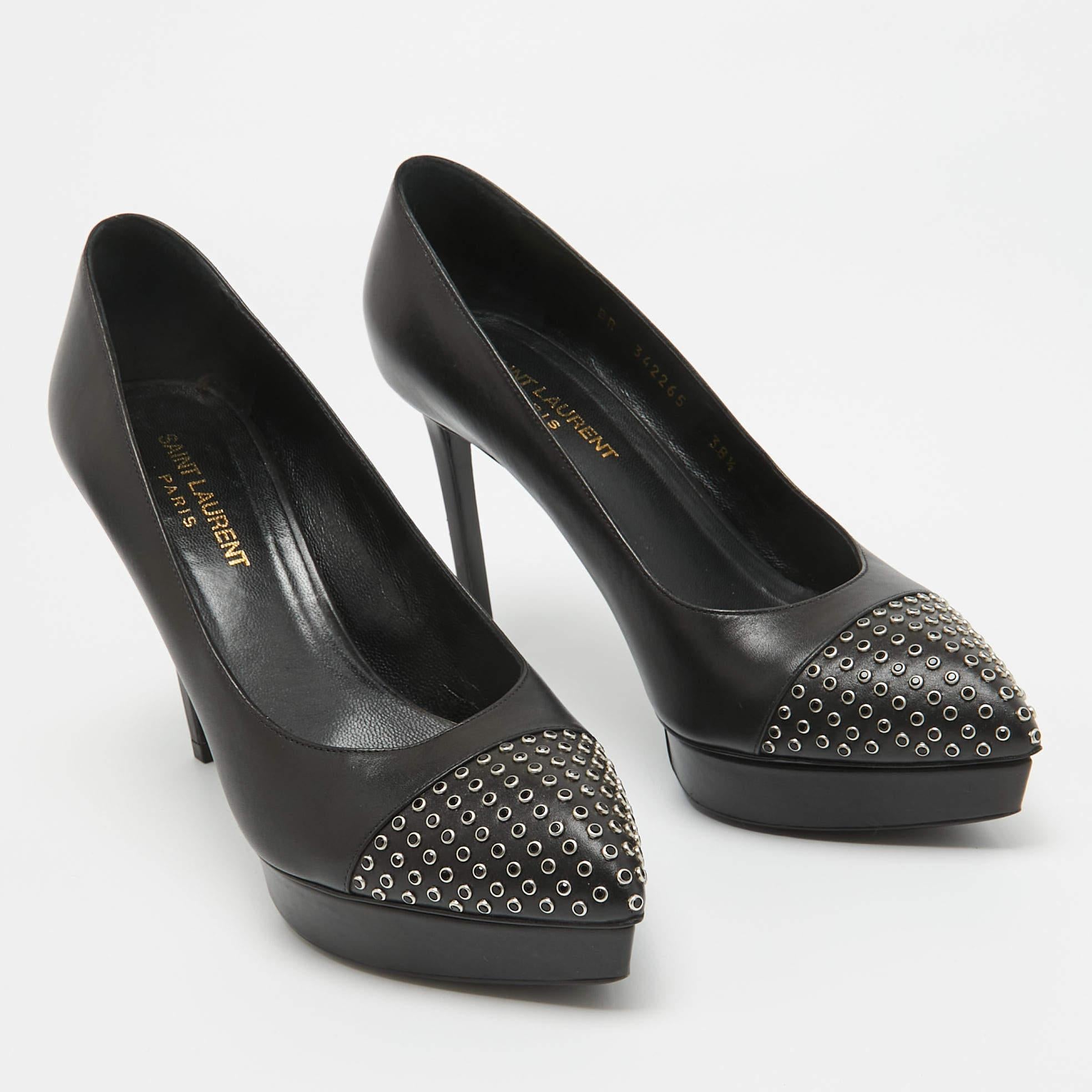 Women's Saint Laurent Black Leather Crystal Embellished Pumps Size 38.5 For Sale