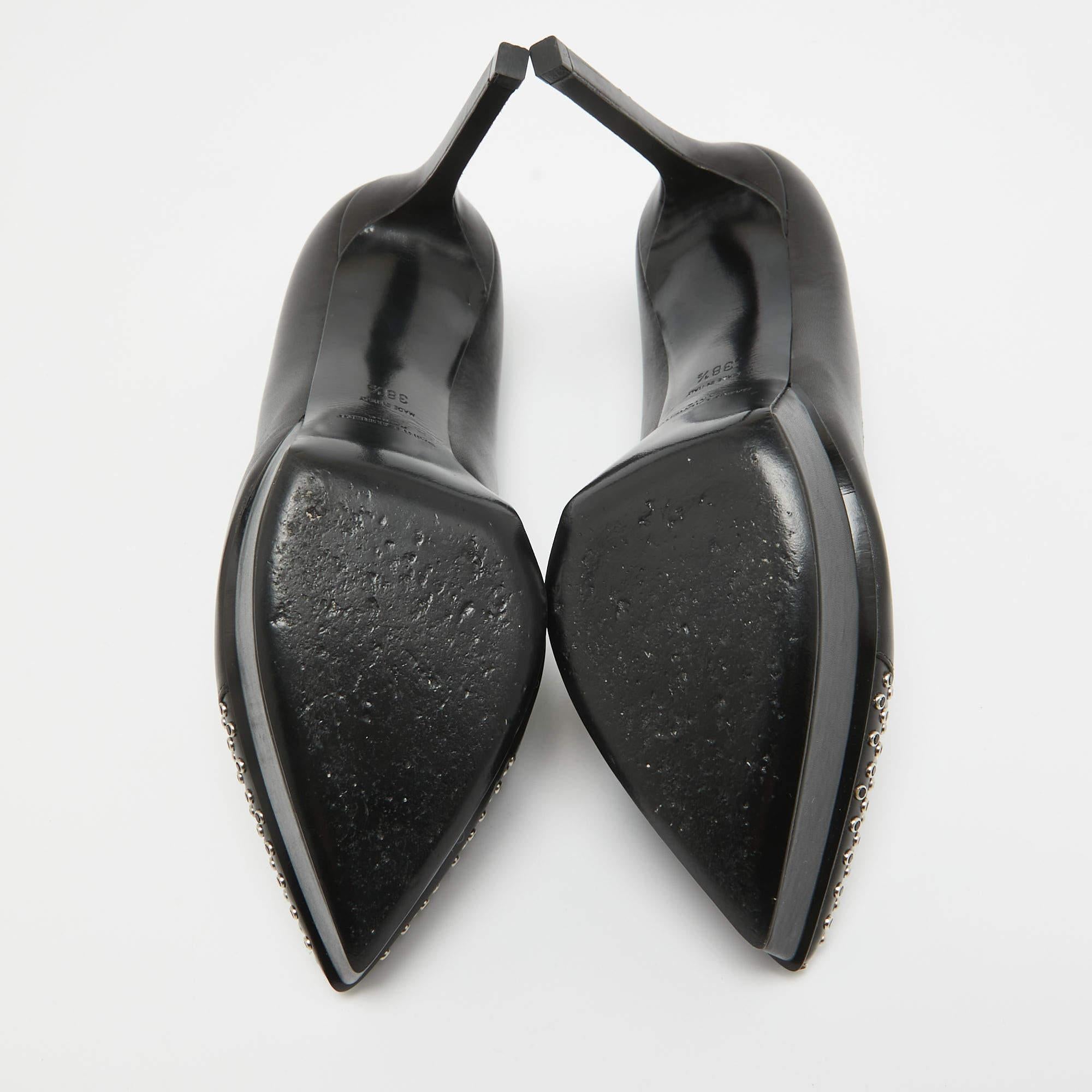 Saint Laurent Black Leather Crystal Embellished Pumps Size 38.5 For Sale 2