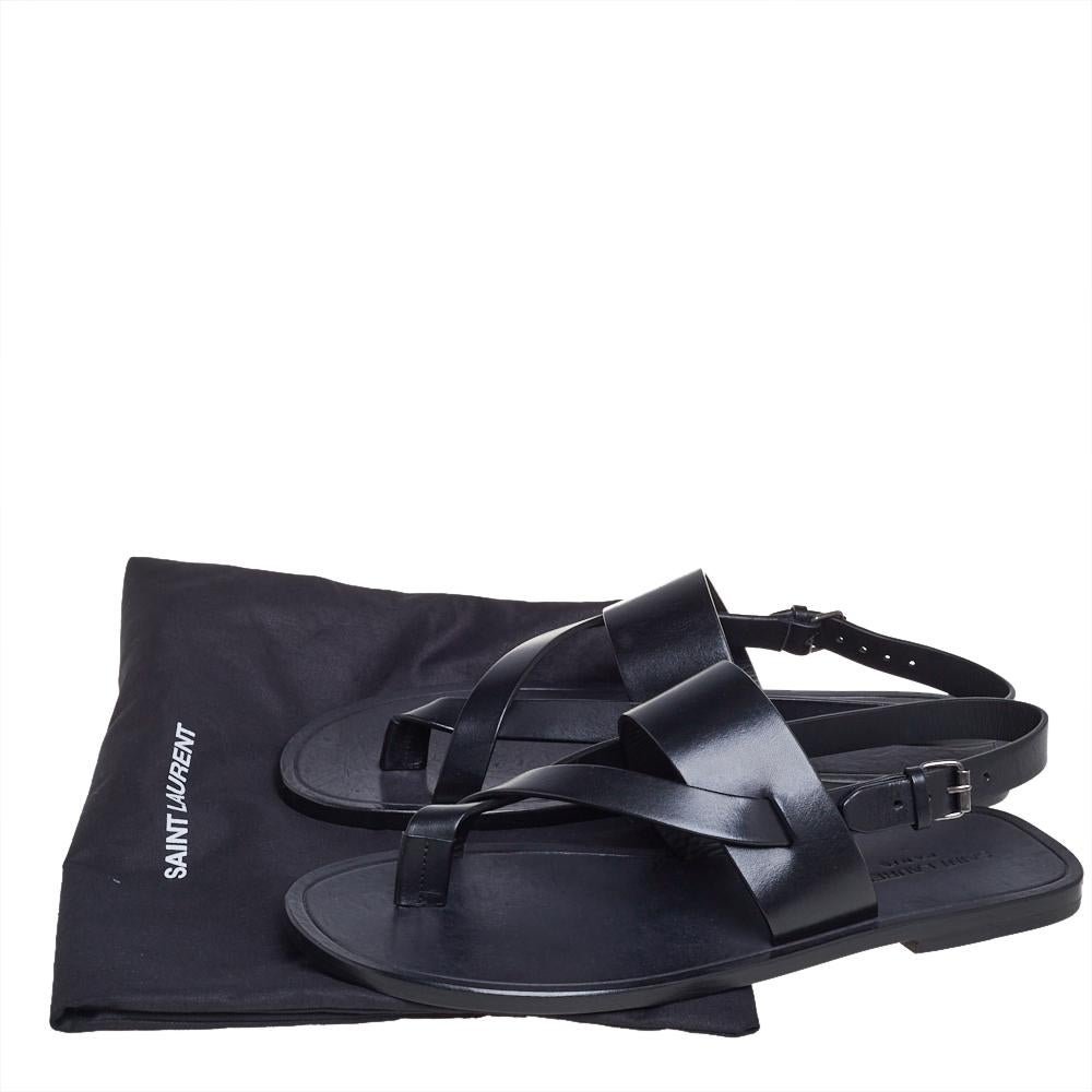 Saint Laurent Black Leather Culver Flat Sandals Size 43 at 1stDibs