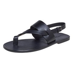 Saint Laurent Black Leather Culver Flat Sandals Size 43
