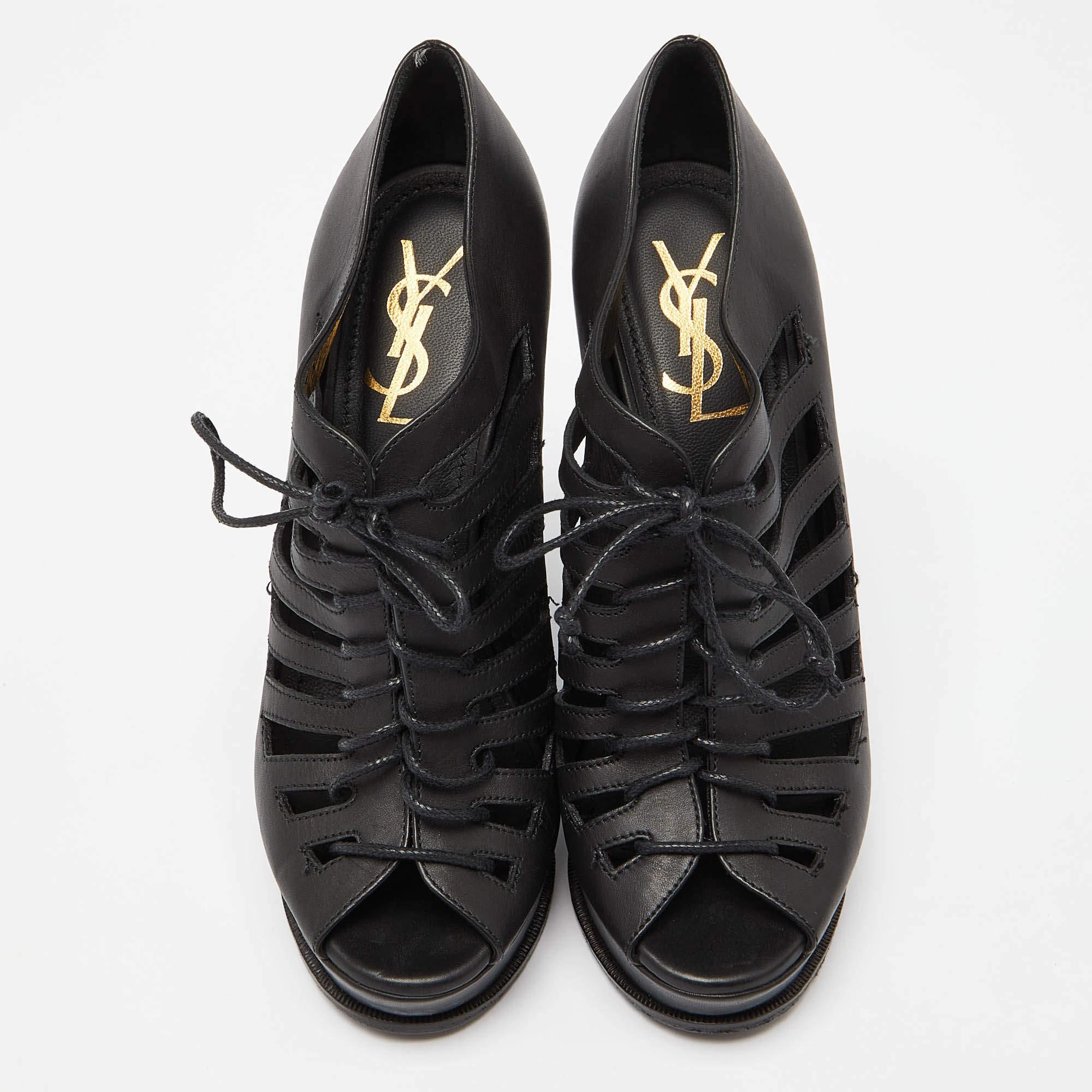 Saint Laurent Botines Hortense de cuña y plataforma en piel negra recortada Talla 38.5 Negro en venta