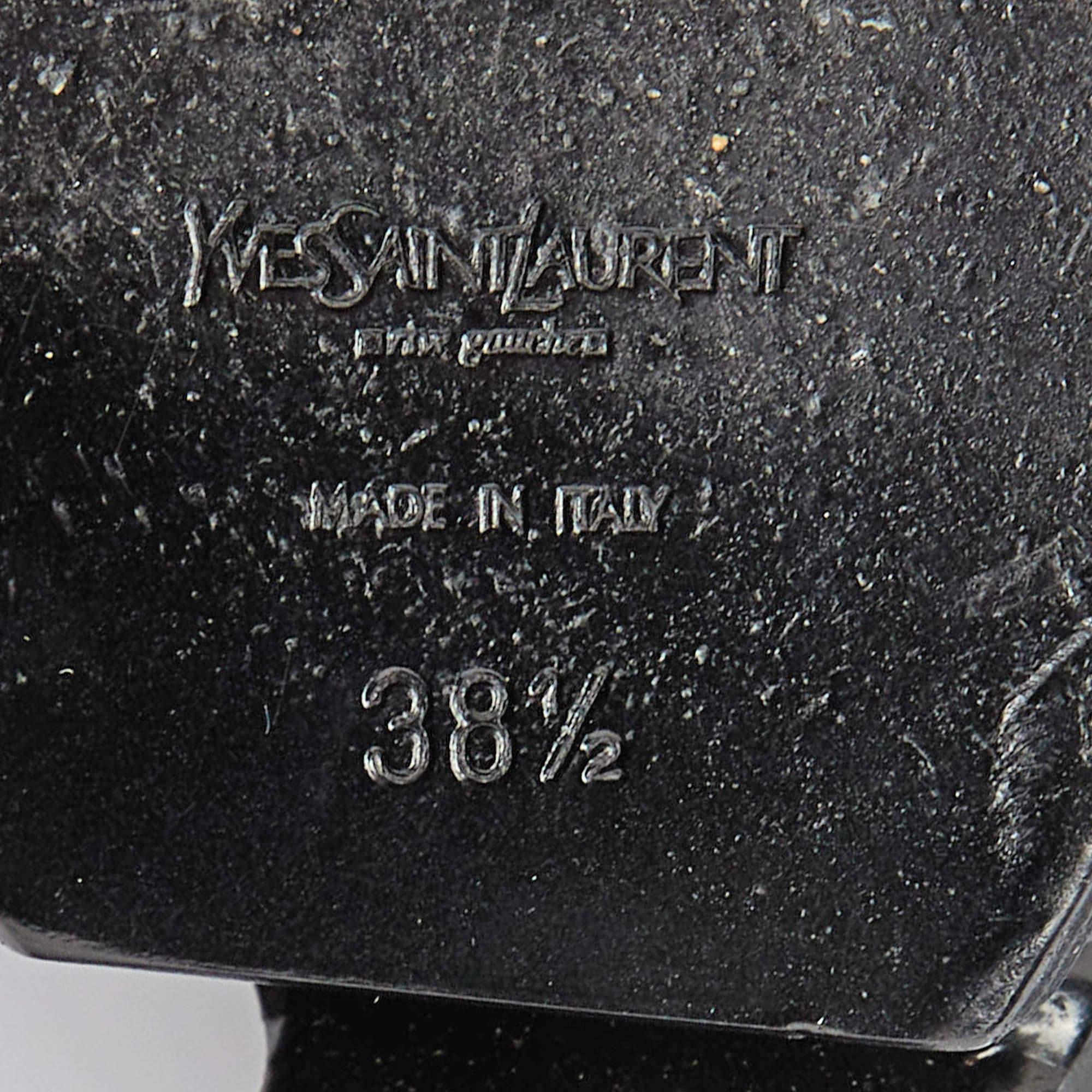 Saint Laurent Botines Hortense de cuña y plataforma en piel negra recortada Talla 38.5 en venta 3