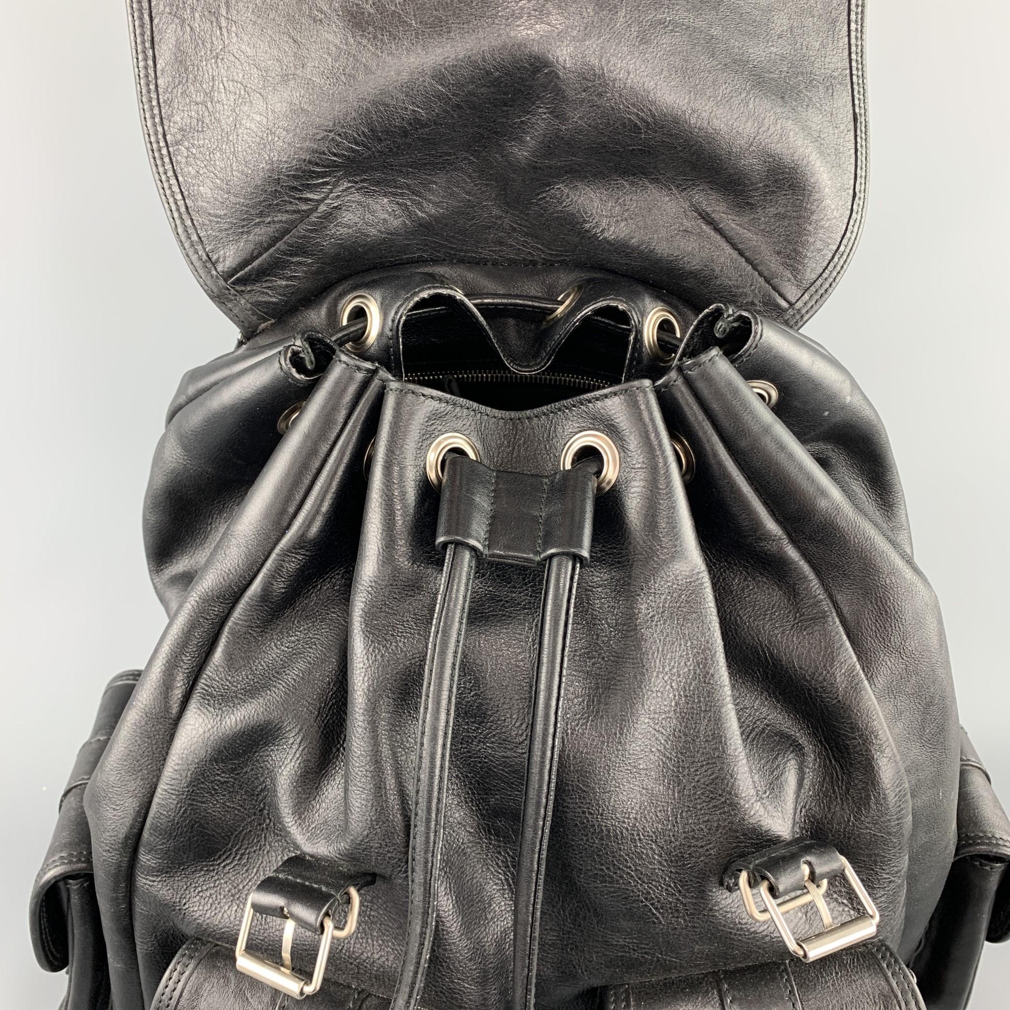 SAINT LAURENT Black Leather Drawstring ROCK SACK Backpack 1