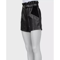 Saint Laurent Black Leather Elastic Waist Shorts Sz.36/S