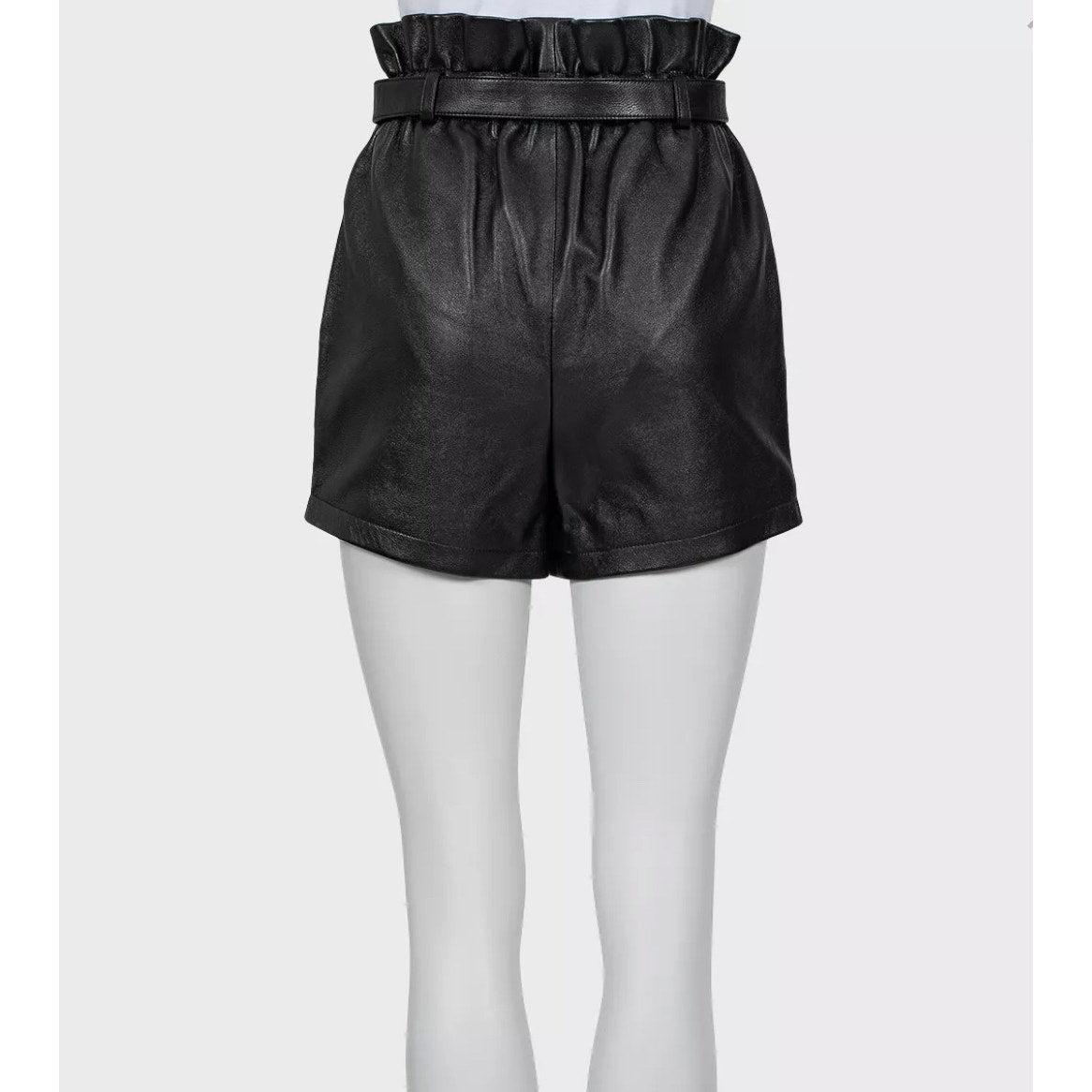 Noir Saint Laurent Short en cuir noir à taille élastique Sz.36/S en vente