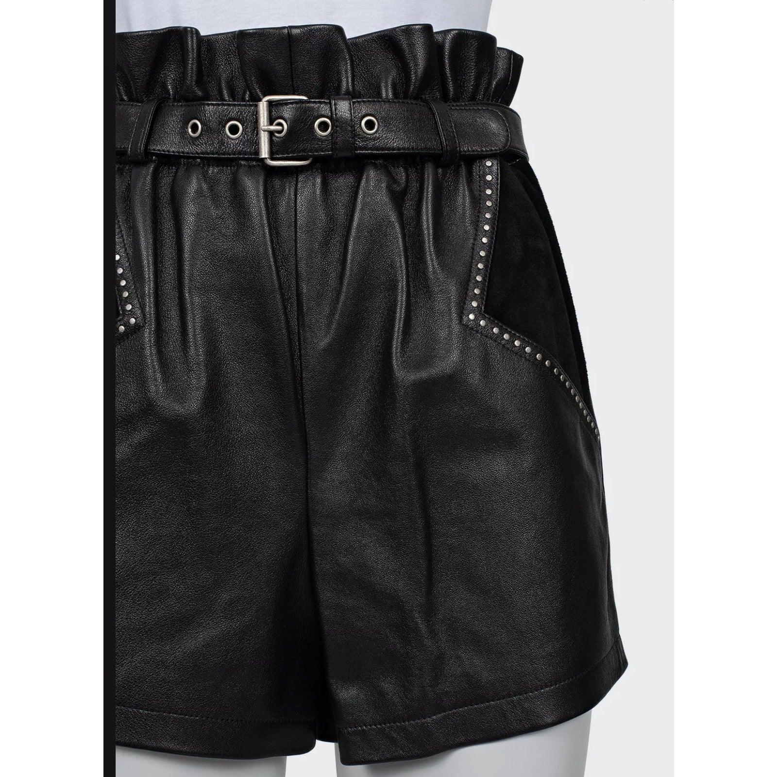 Saint Laurent Short en cuir noir à taille élastique Sz.36/S Excellent état - En vente à Krakow, PL