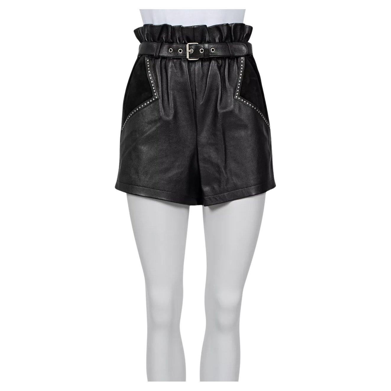 Saint Laurent Short en cuir noir à taille élastique Sz.36/S en vente
