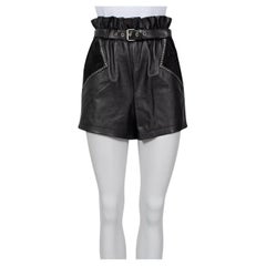 Saint Laurent Black Leather Elastic Waist Shorts Sz.36/S