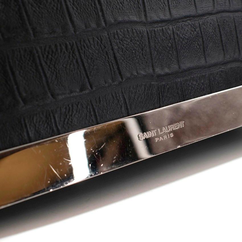 Saint Laurent Black Leather Embossed Crocodile Clutch Bag For Sale 1