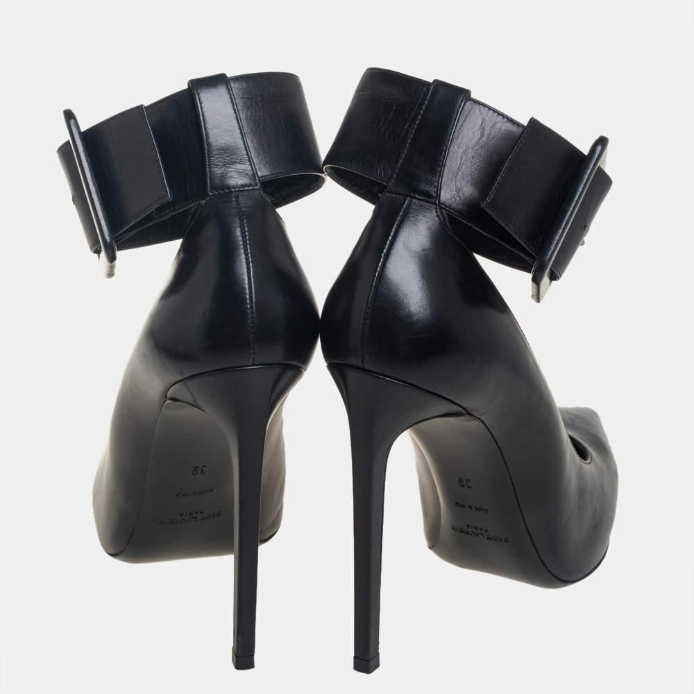 Women's Saint Laurent Black Leather Escarpin Ankle Cuff Pumps Size 39 For Sale