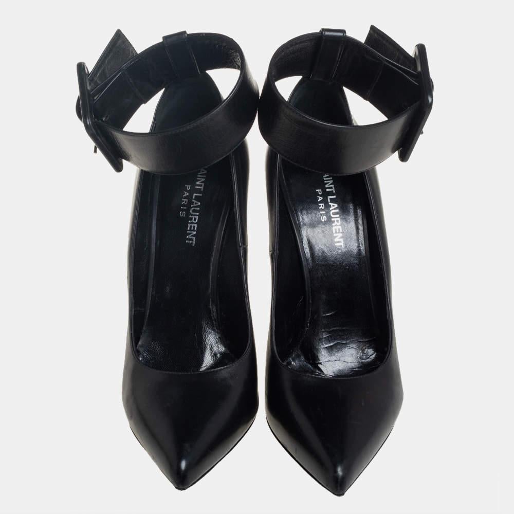 Saint Laurent Black Leather Escarpin Ankle Cuff Pumps Size 39 For Sale 1