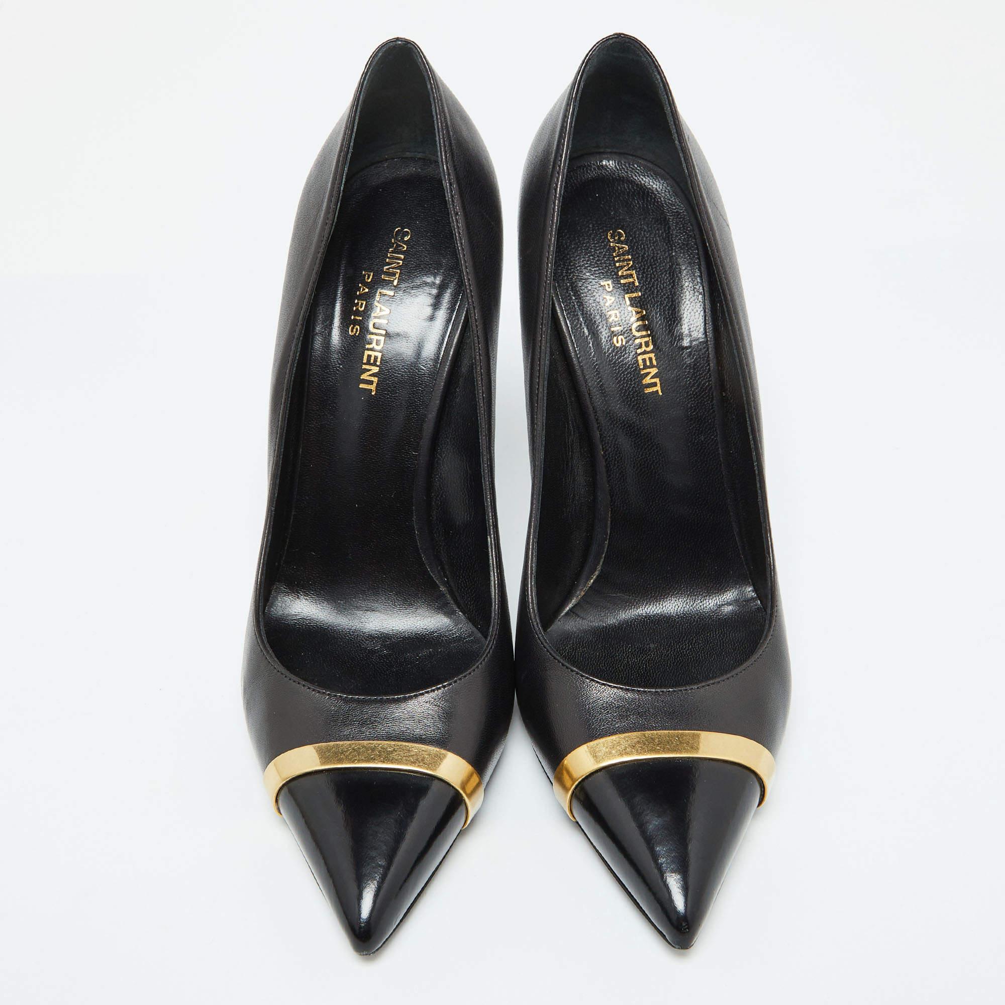 Saint Laurent Black Leather Escarpin Pointed Toe Pumps Size 39.5 In Good Condition In Dubai, Al Qouz 2