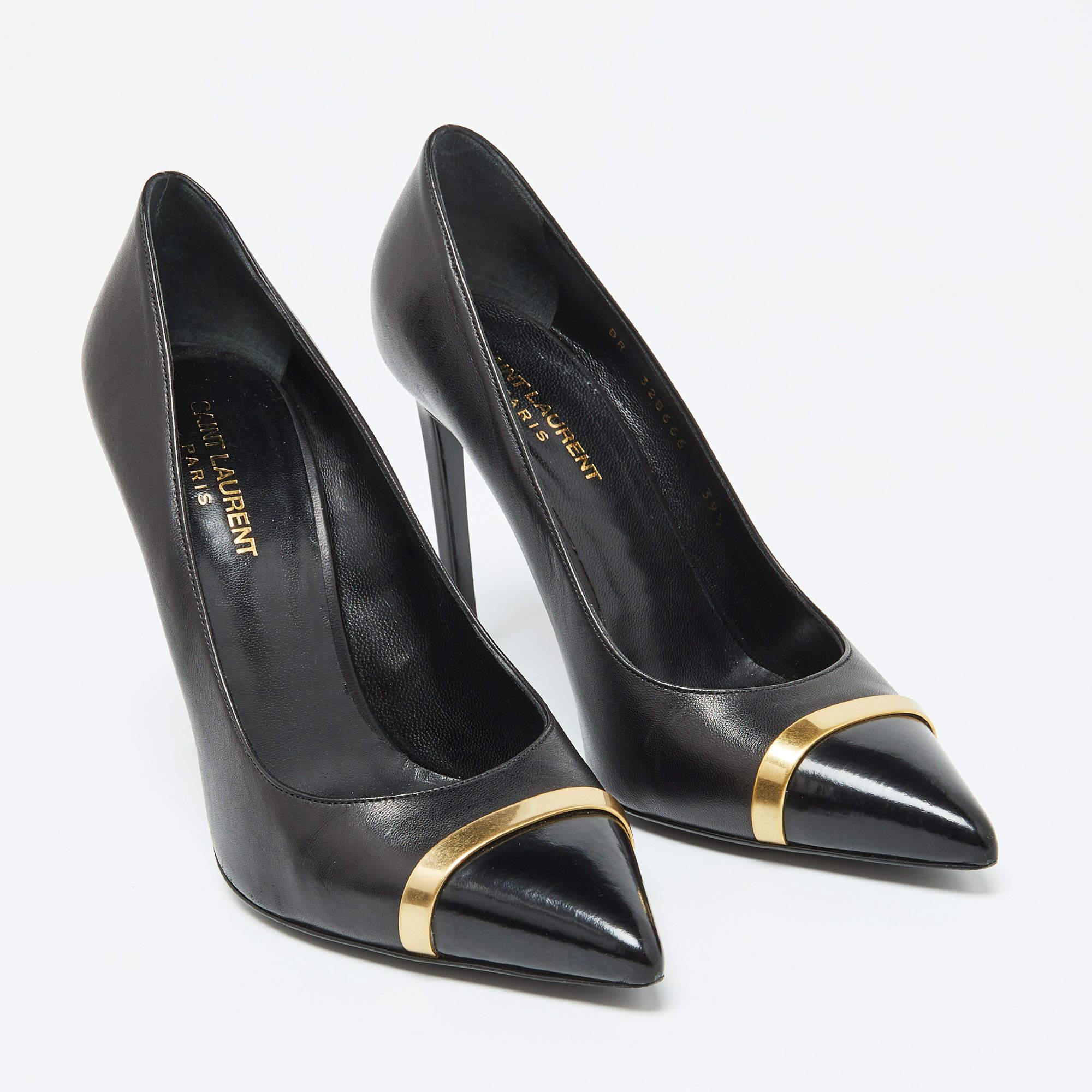 Women's Saint Laurent Black Leather Escarpin Pointed Toe Pumps Size 39.5