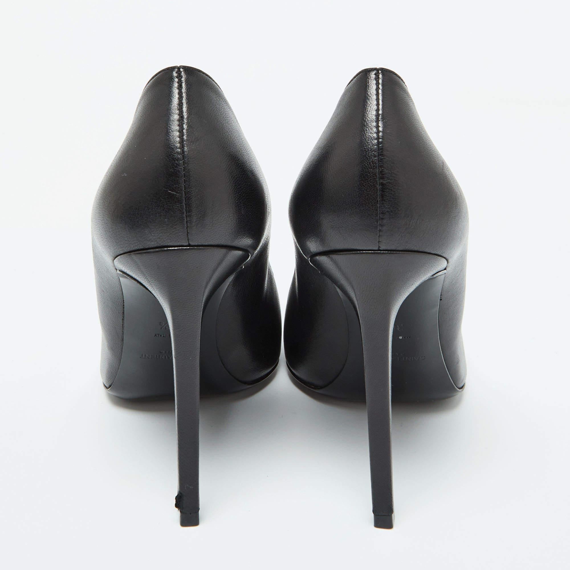 Saint Laurent Black Leather Escarpin Pointed Toe Pumps Size 39.5 1
