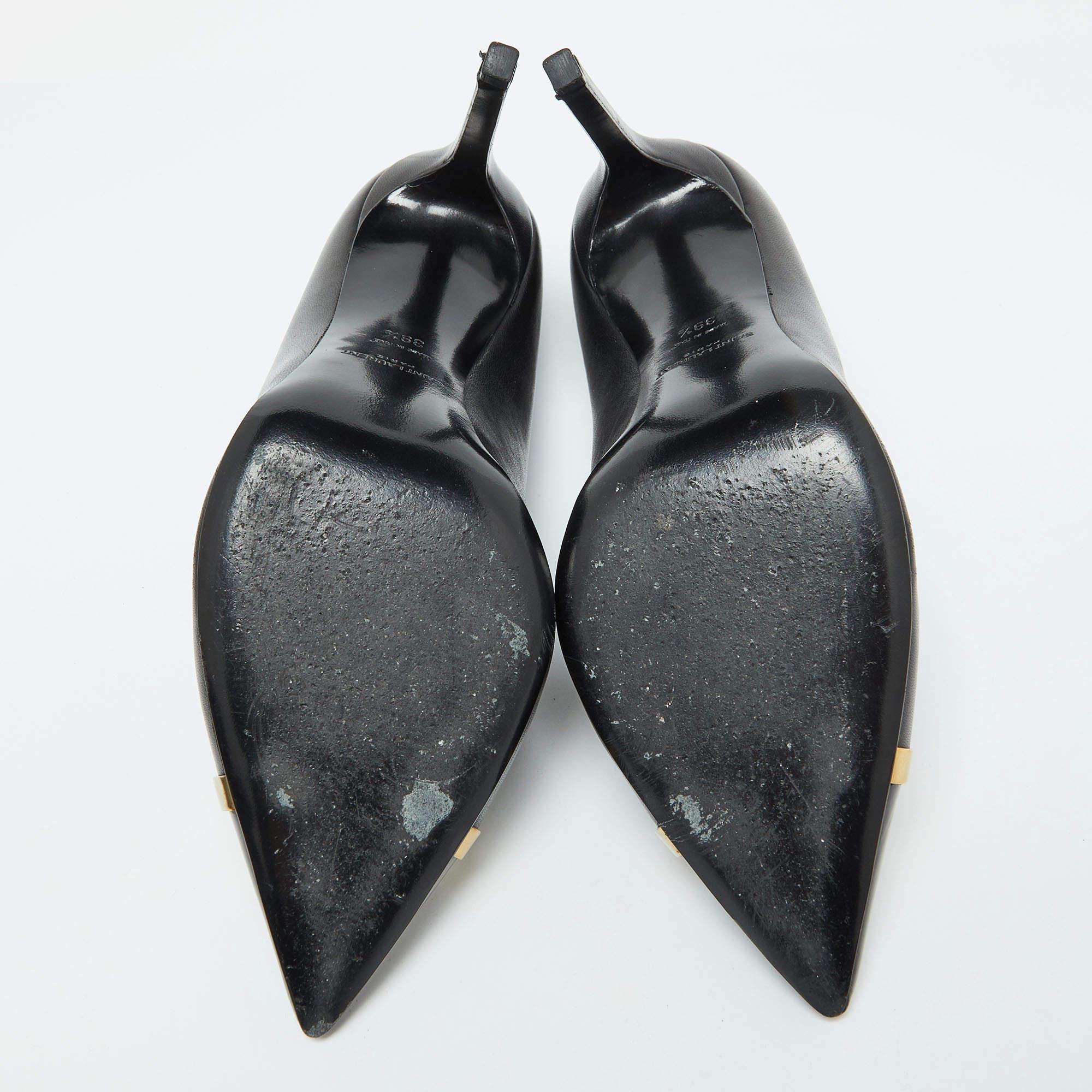 Saint Laurent Black Leather Escarpin Pointed Toe Pumps Size 39.5 2