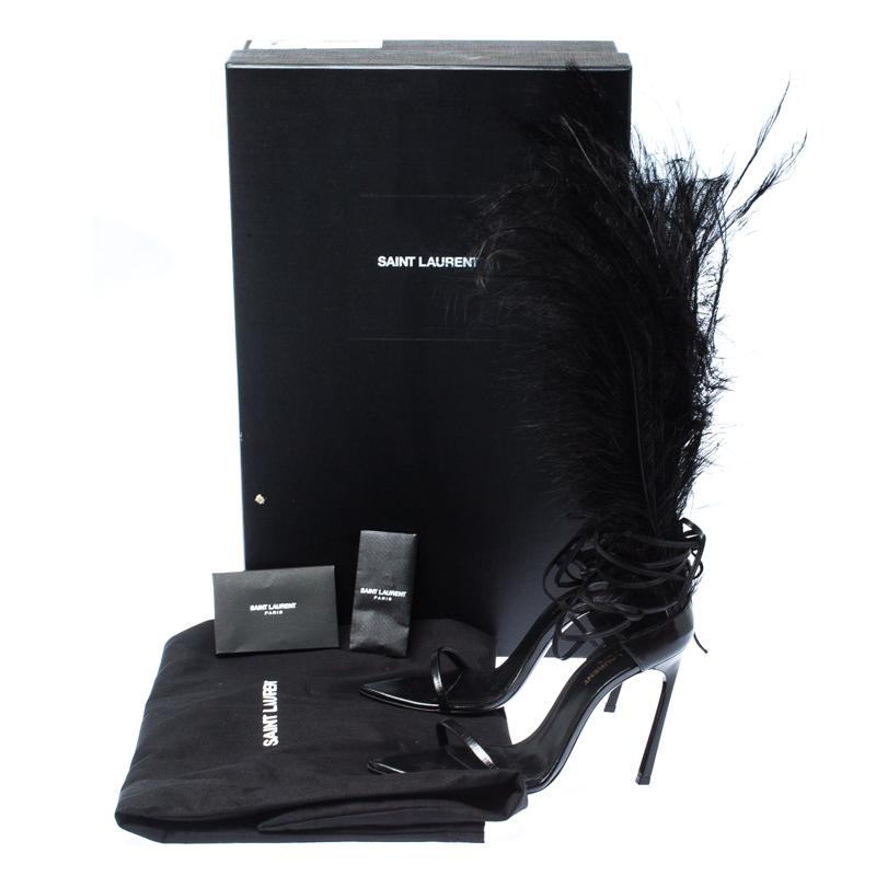 Saint Laurent Black Leather Feather Iris Sandals Size 37 1