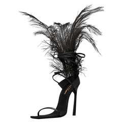 Saint Laurent Black Leather Feather Iris Sandals Size 37