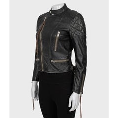 Saint Laurent Black Leather Fitted Biker Jacket Sz.36/S