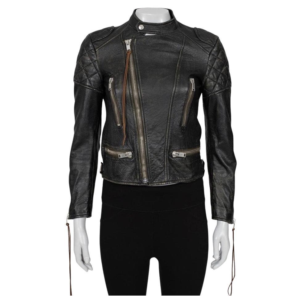 Saint Laurent Schwarz Leder Fitted Biker Jacke Sz.36/S