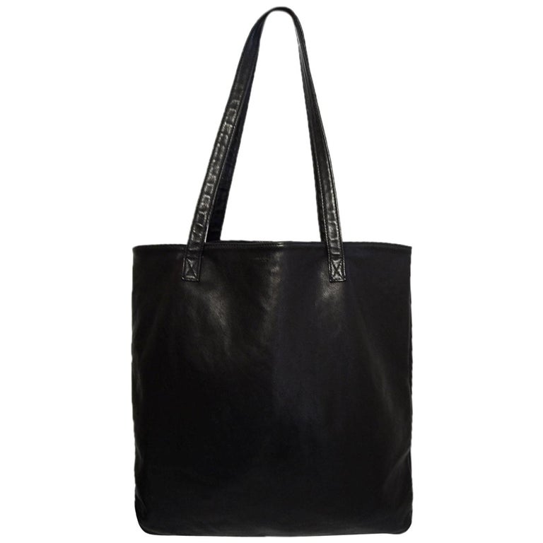 Saint Laurent Black Leather Flat Tote Bag For Sale at 1stDibs