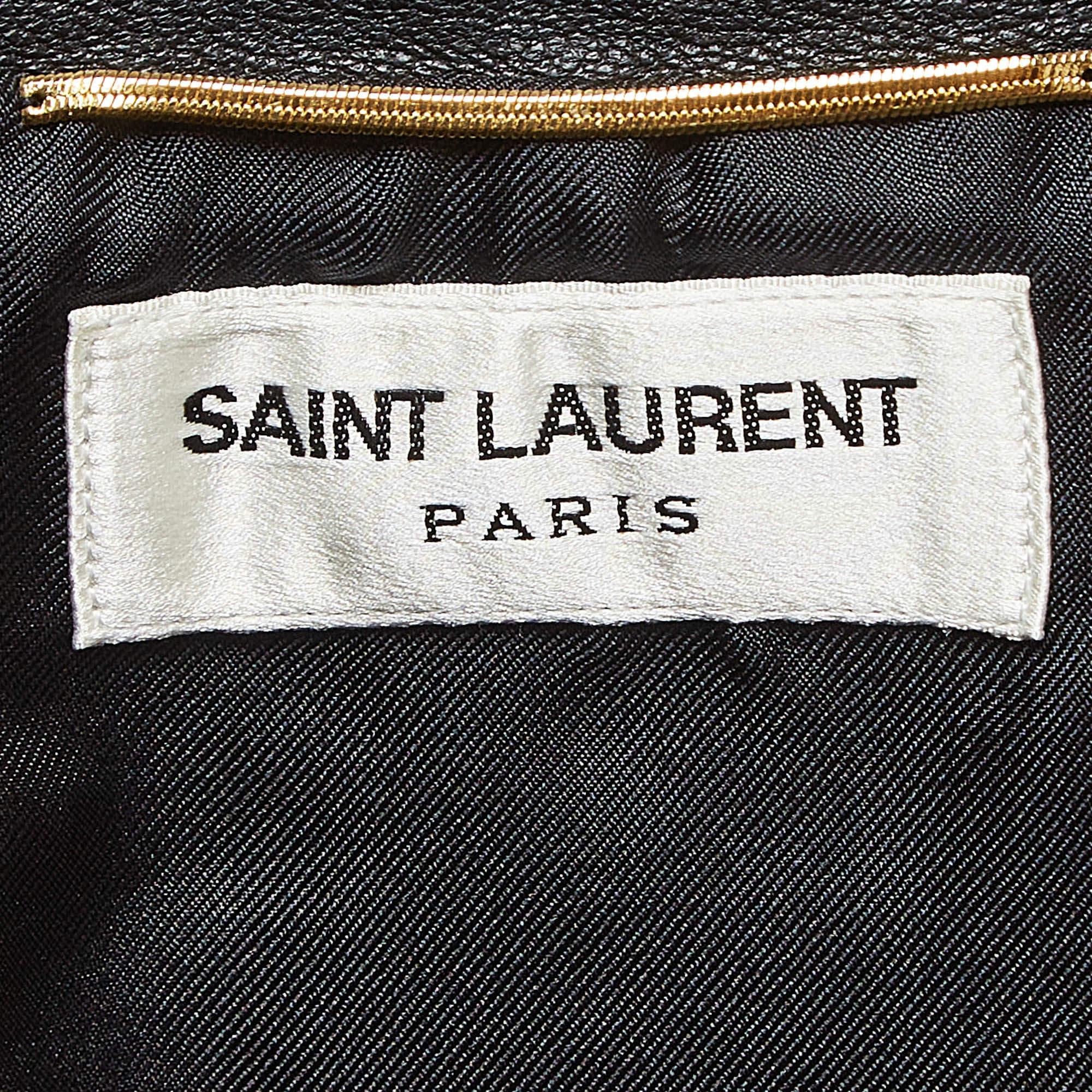 Saint Laurent Black Leather Fringe Detail Mini Skirt M For Sale 2