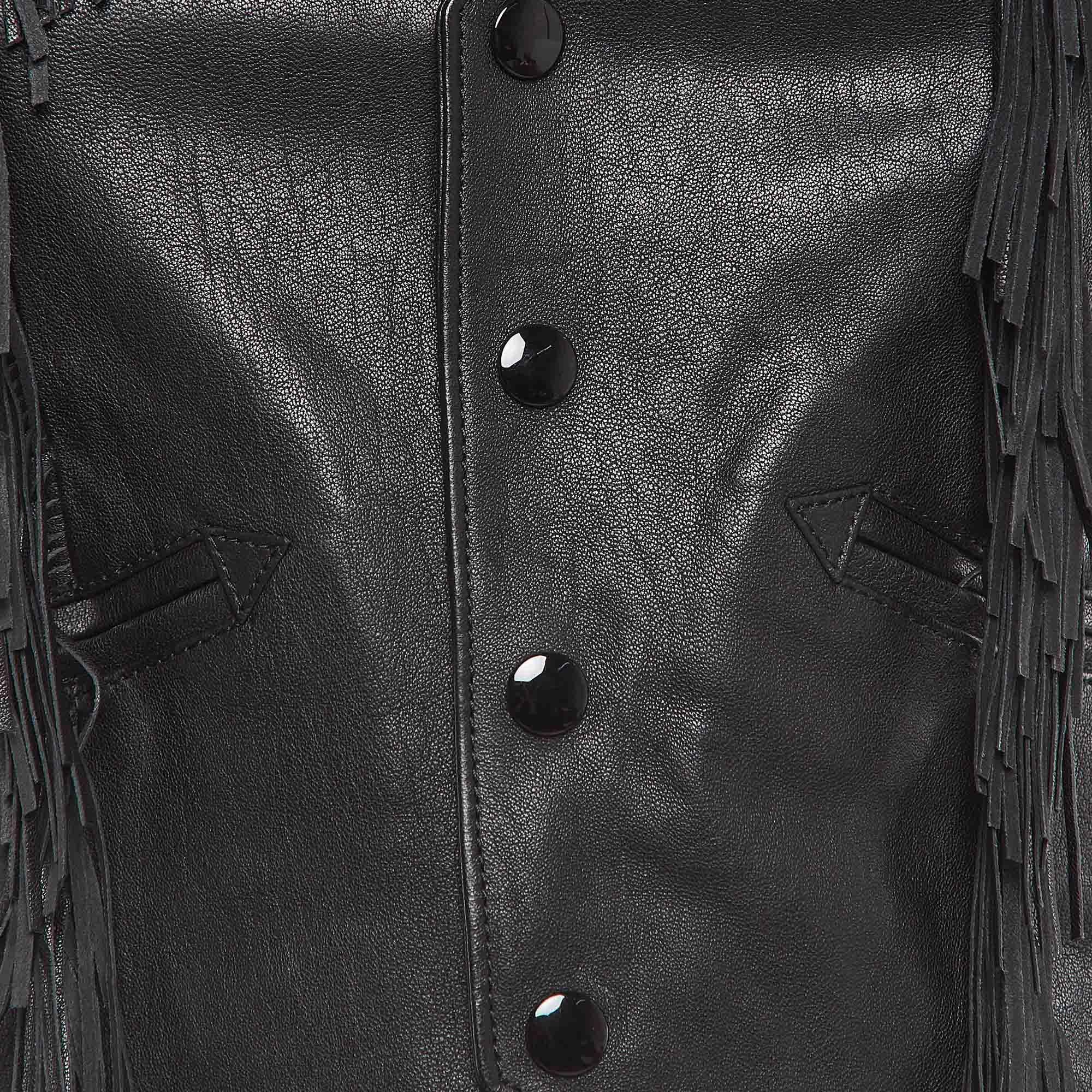 Saint Laurent Black Leather Fringe Detail Vest M In Excellent Condition In Dubai, Al Qouz 2