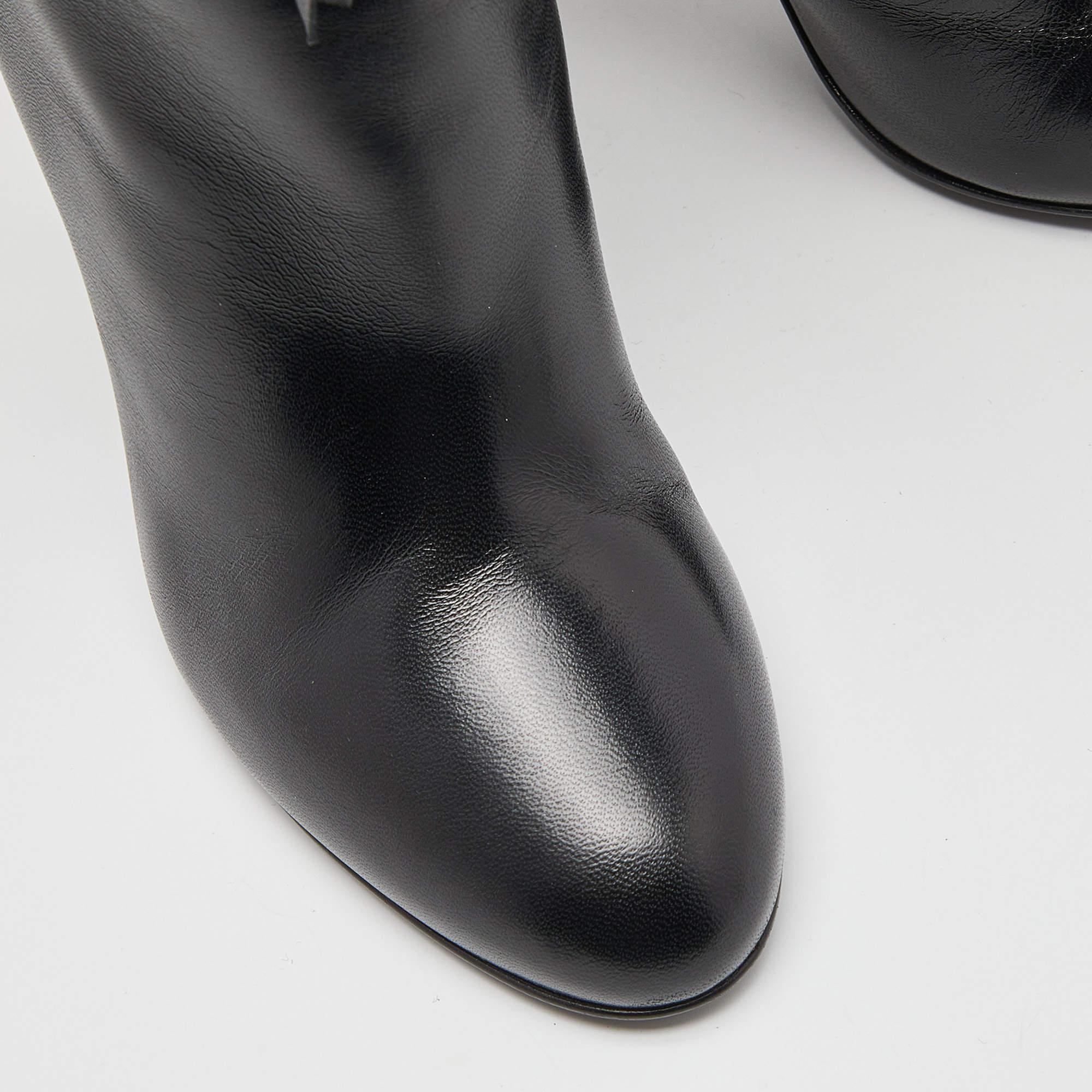 Saint Laurent Black Leather Fringe Grace Knee Length Boots Size 38.5 3