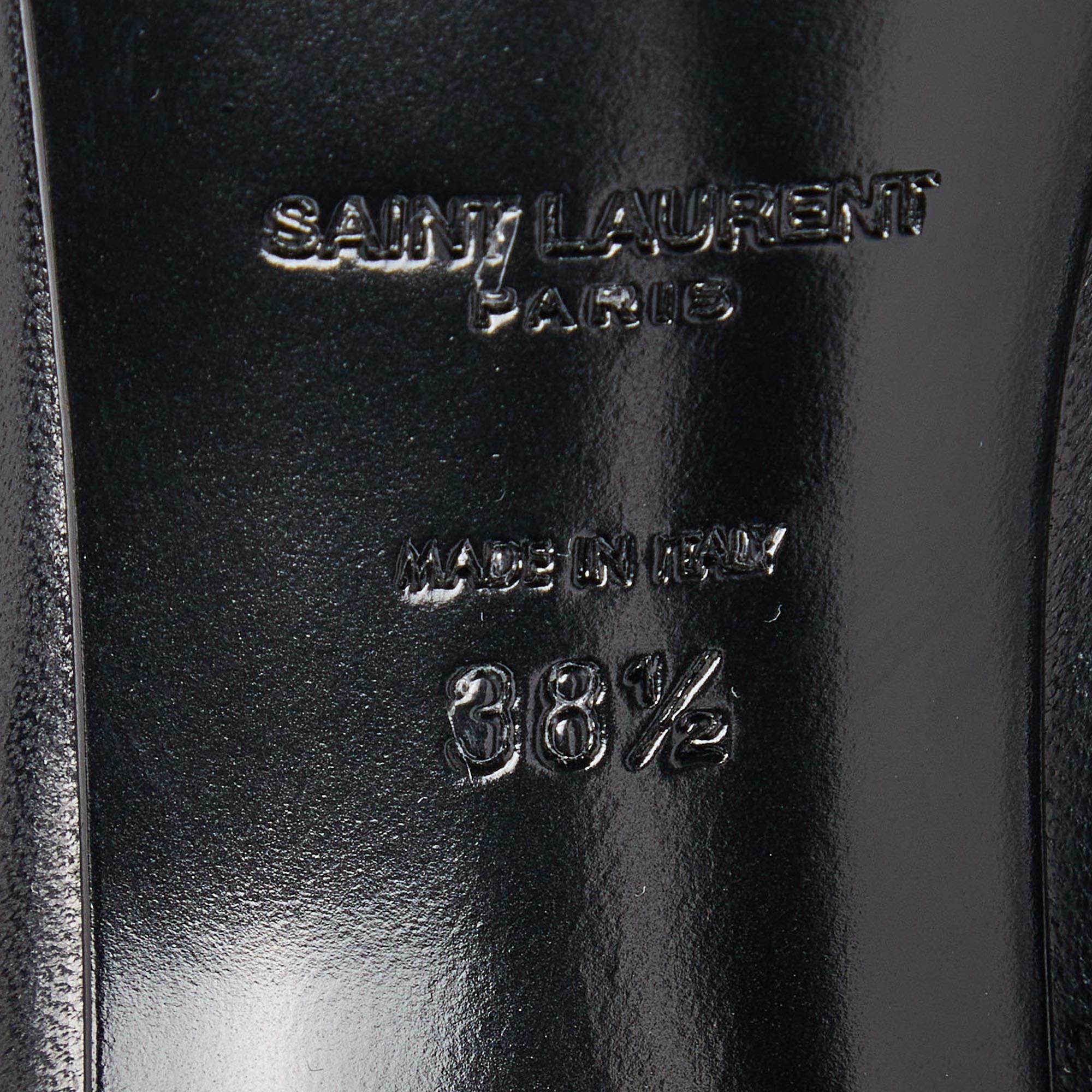 Saint Laurent Black Leather Fringe Grace Knee Length Boots Size 38.5 4