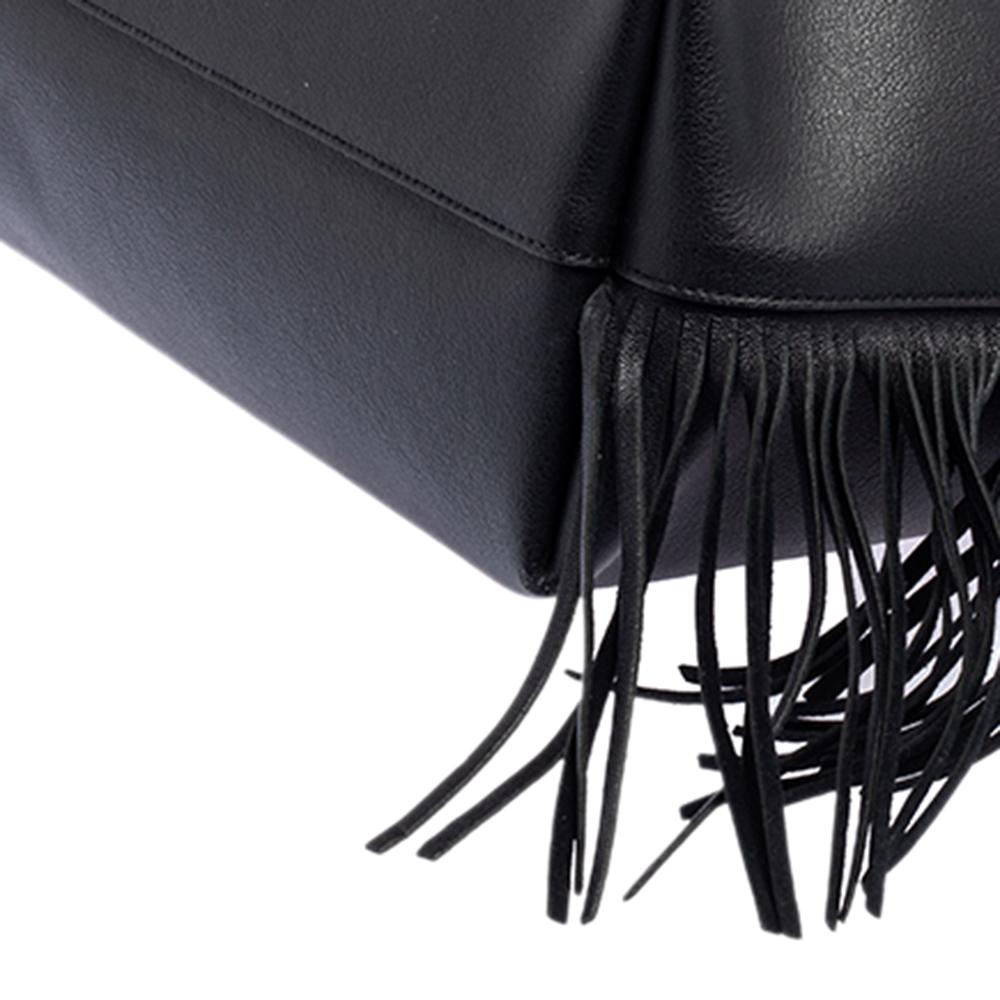 Saint Laurent Black Leather Fringe Large Shopper Tote 5