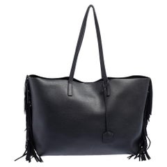 Saint Laurent Black Leather Fringe Large Shopper Tote