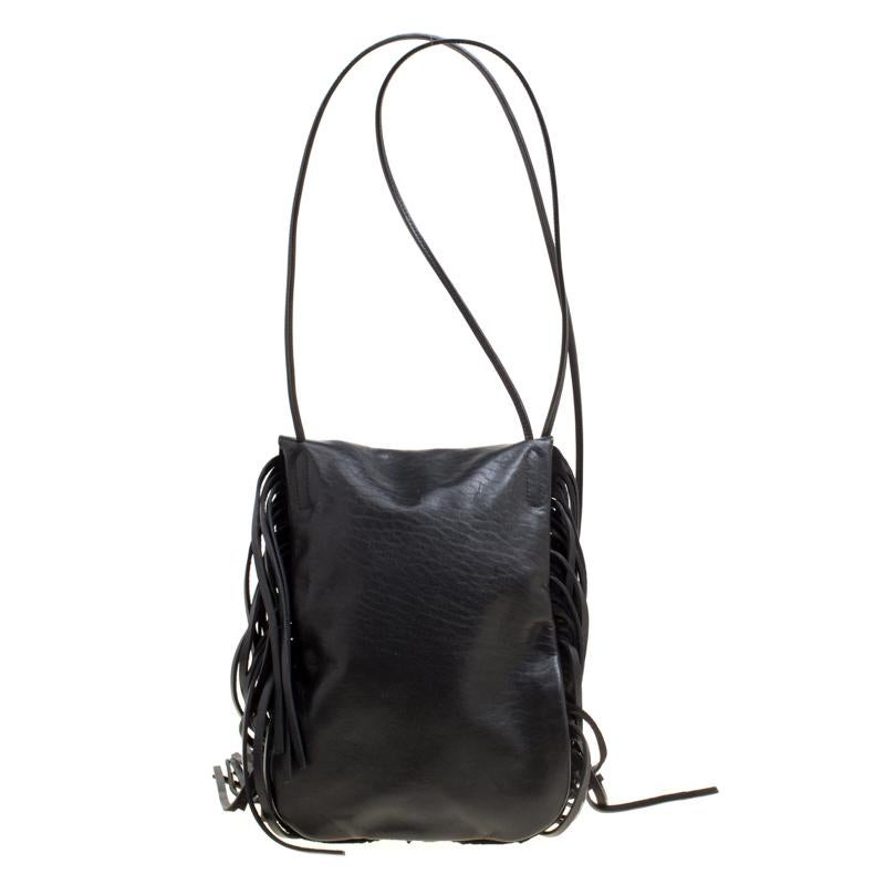 Women's Saint Laurent Black Leather Fringed Anita Crossbody Bag