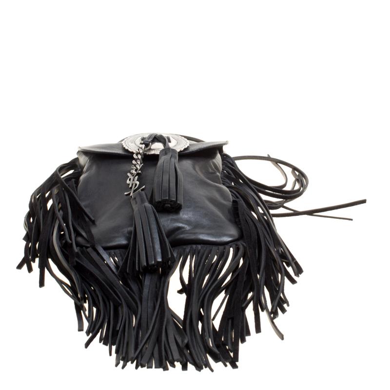 Saint Laurent Black Leather Fringed Anita Crossbody Bag 1